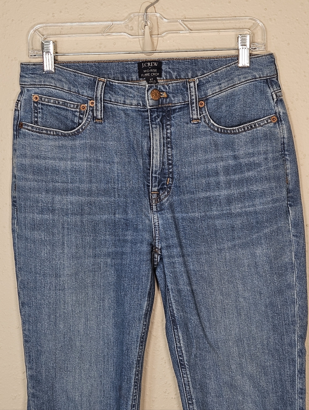 J. Crew Flare Crop Jeans Mid Rise Raw Hem Cropped Ankle Length Stretch Denim 27 - Picture 4 of 9
